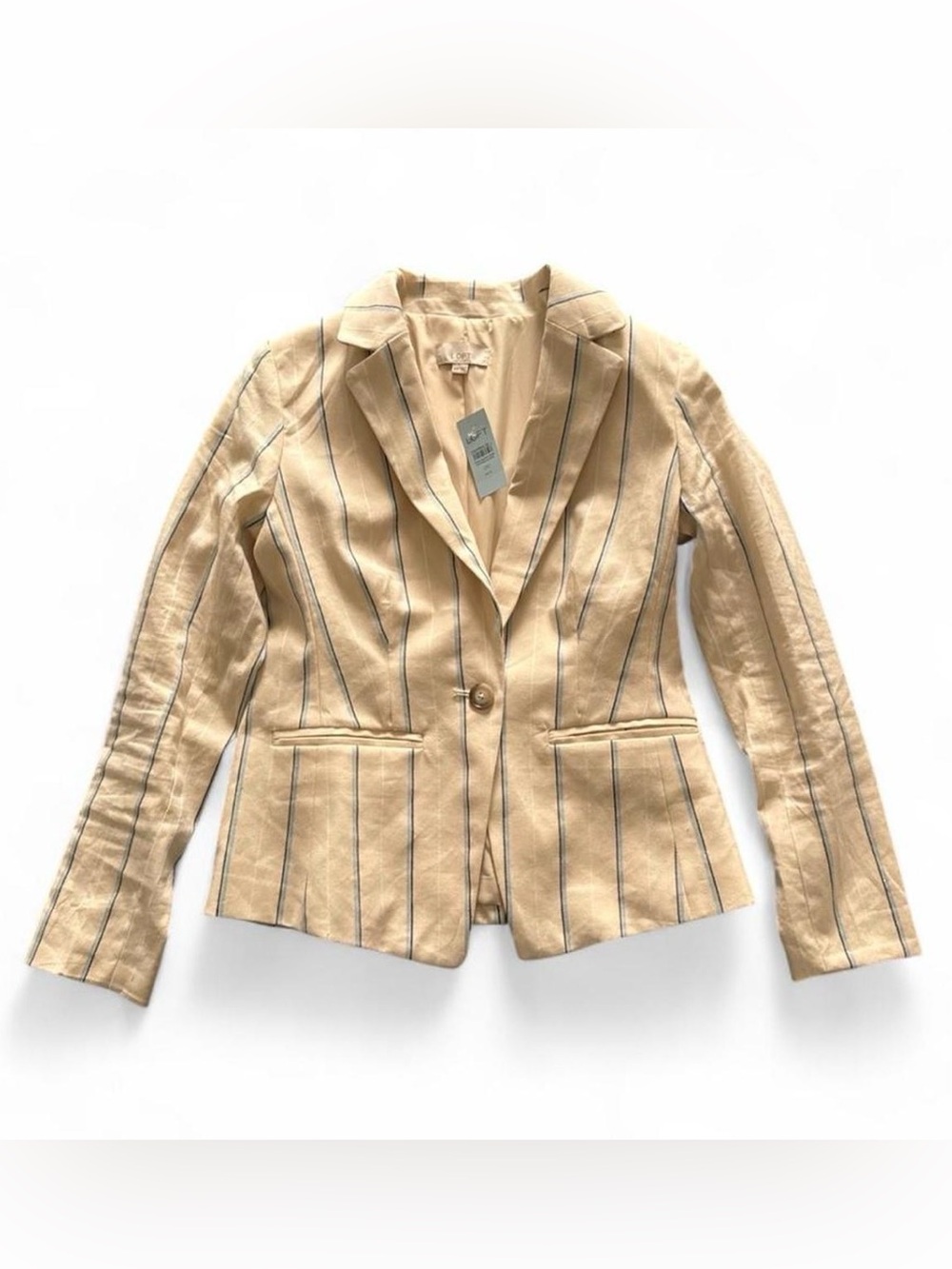 LOFT Beige Striped Single-Button Blazer w/Pockets